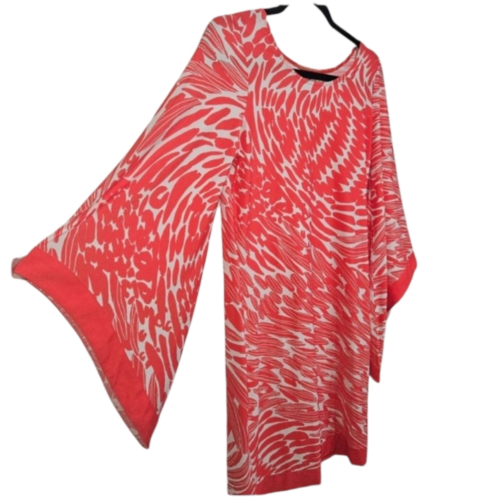 Marc Bouwer Dress Coral & White Patterned Kaftan Kimono Women's Extra Small XS